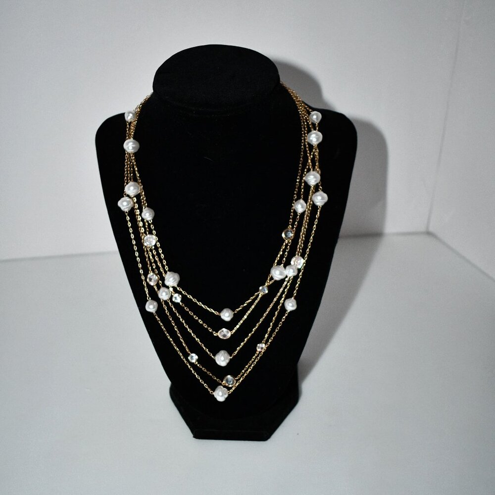 Borrowed & Blue Pearl/Crystal Strand Necklace #BBNB14226CRPL NWT